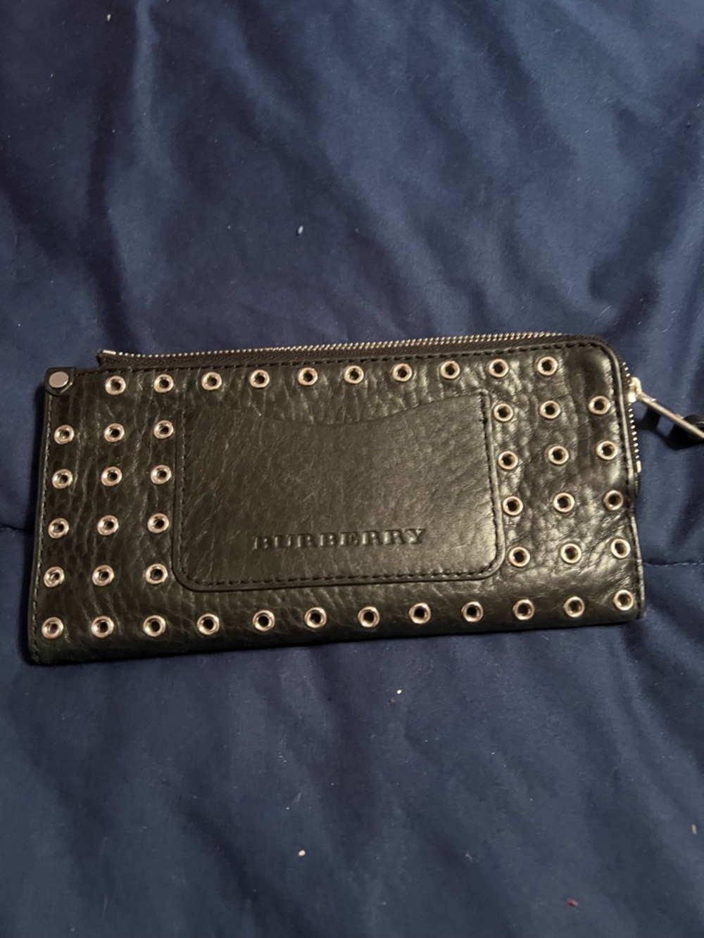 Burberry Black Leather Grommet Zip Wallet